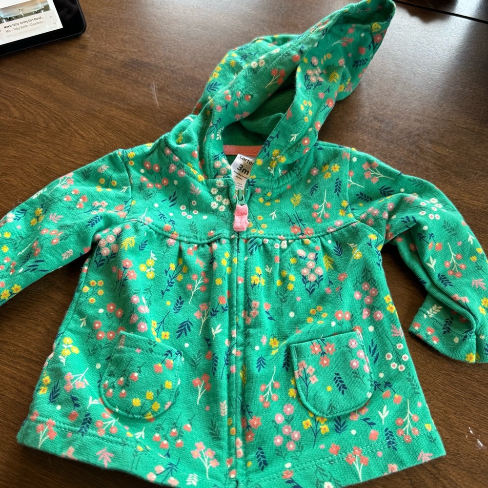Floral Green Hooded Baby Jacket
